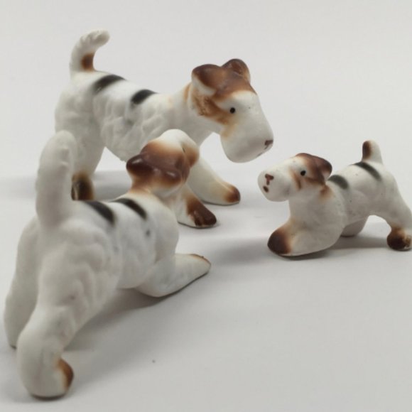 Vintage Mini Striped Airedale Family Figurines